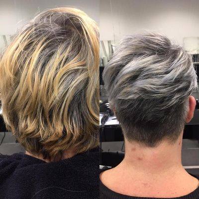 Blonde highlights, kort haar, voor en na