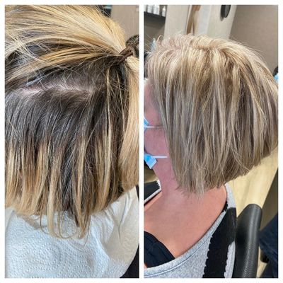 Blonde bob, voor en na